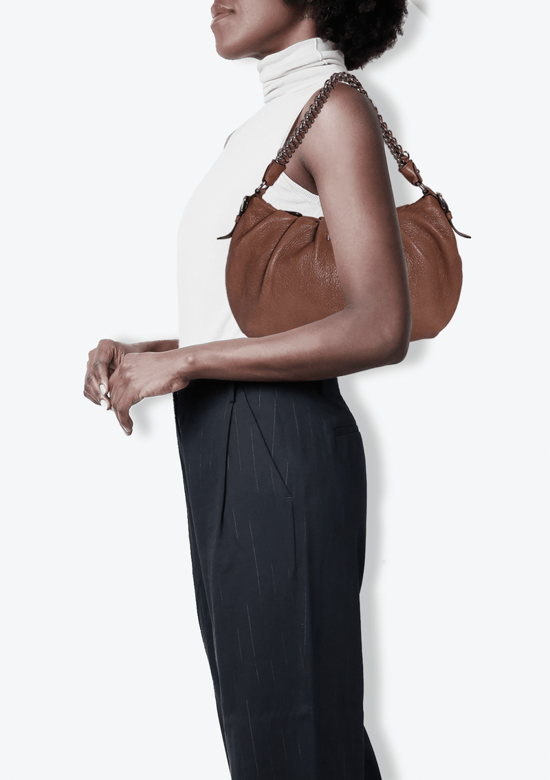 LEATHER CHAIN HOBO BAG