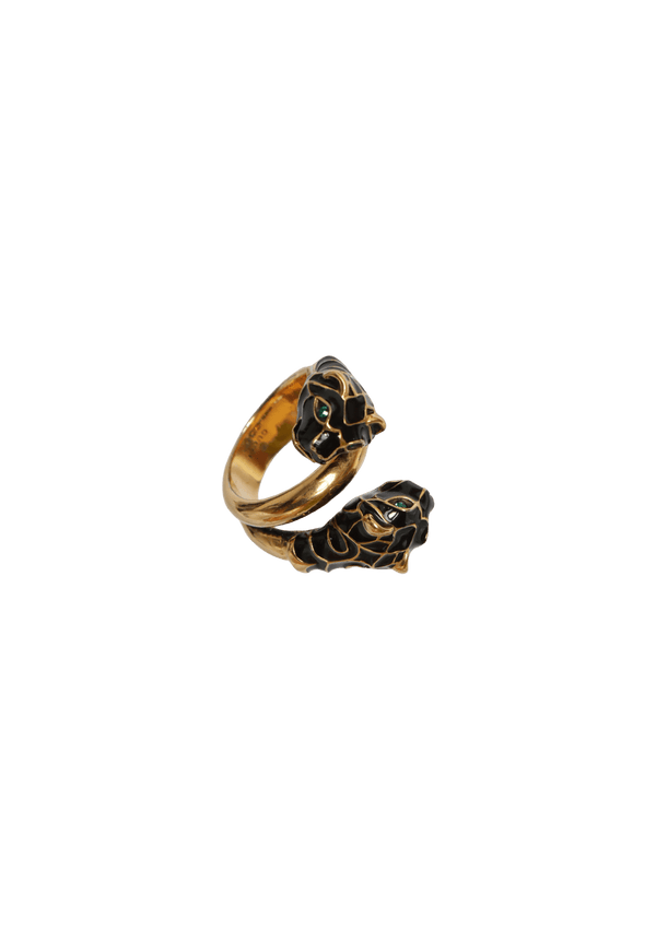 TIGER DOUBLE HEAD ENAMEL WRAP RING