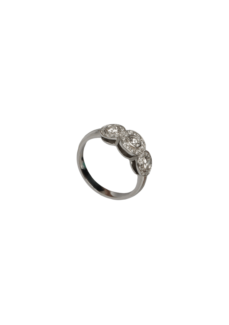 THREE STONE CIRCLET DIAMOND HALO RING