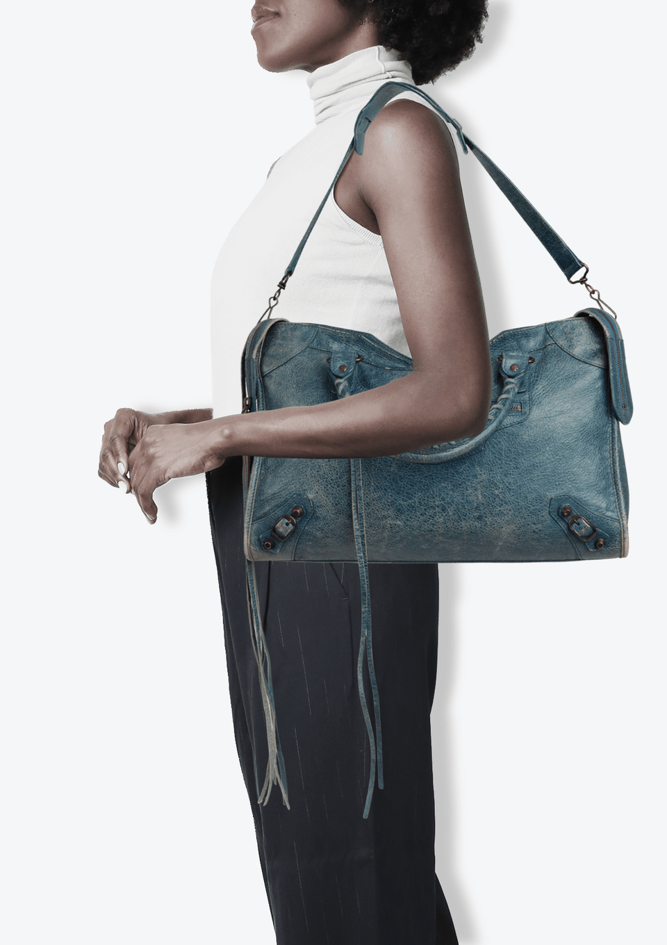 BOLSA BALENCIAGA MOTOCROSS CLASSIC CITY AZUL ORIGINAL – Gringa