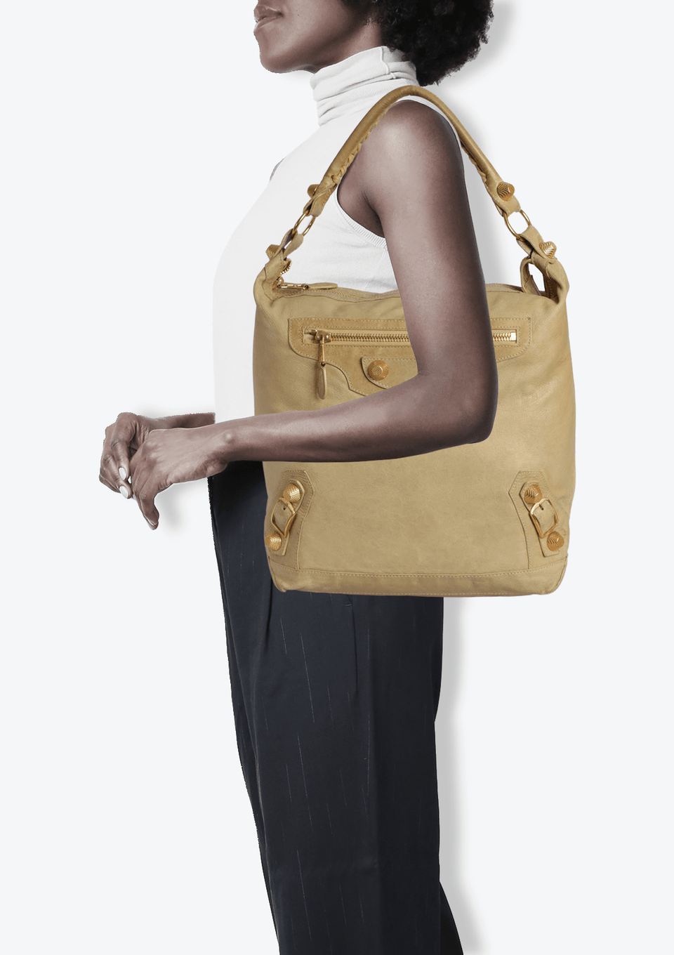 BOLSA BALENCIAGA MOTOCROSS GIANT 21 DAY HOBO BEGE ORIGINAL – Gringa