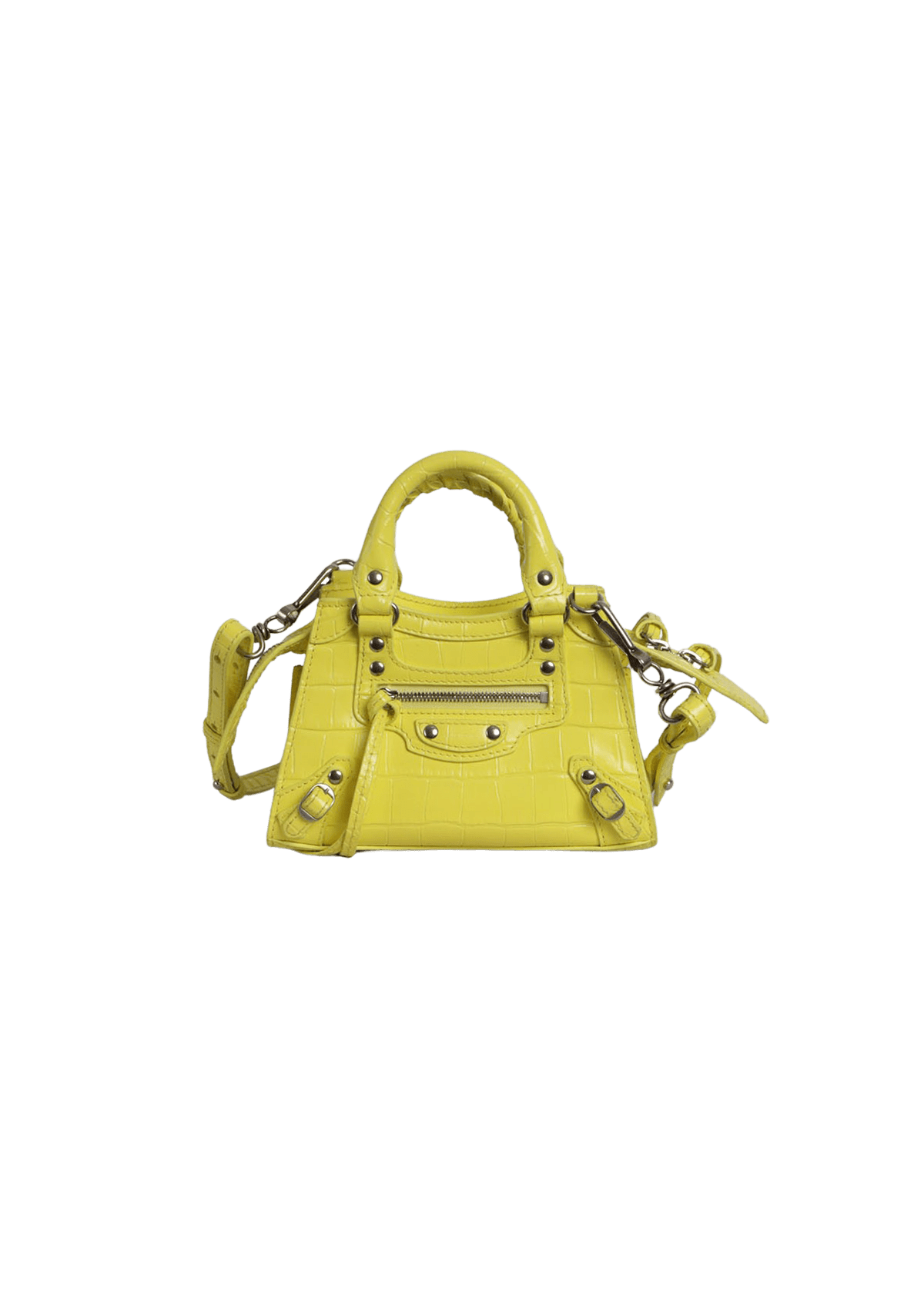 BOLSA BALENCIAGA NANO NEO CLASSIC CROCO EMBOSSED BAG AMARELO