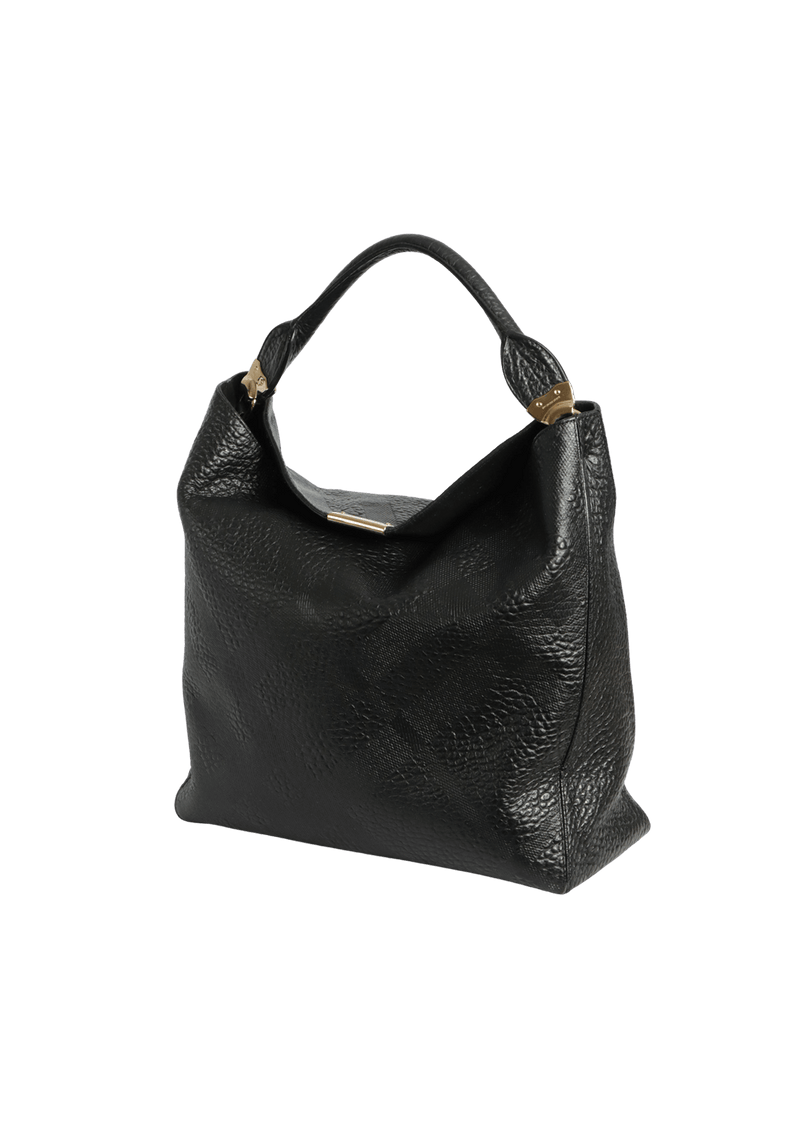 EMBOSSED LEATHER CHECK HOBO BAG