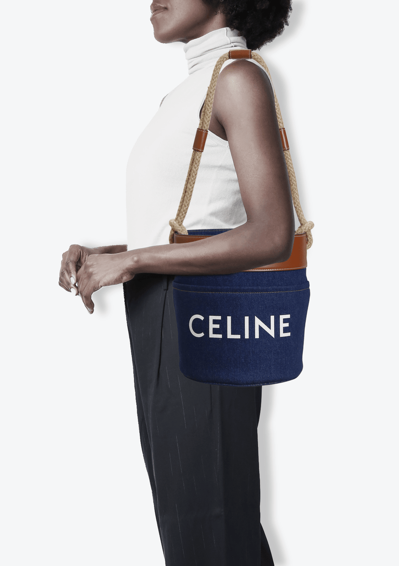 DENIM LOGO BUCKET BAG