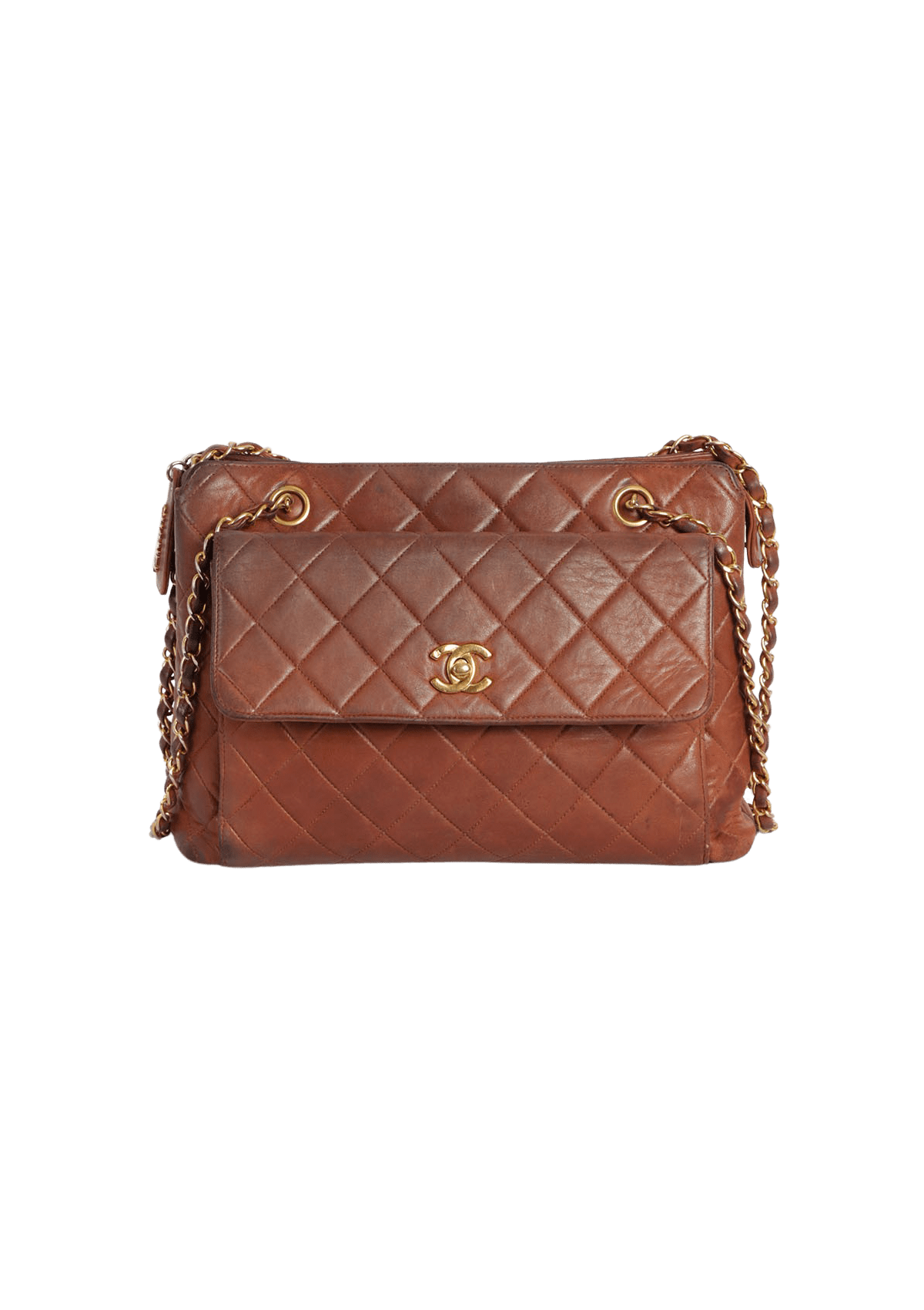 BOLSA CHANEL CC FRONT POCKET FLAP BAG LAMBSKIN MARROM ORIGINAL