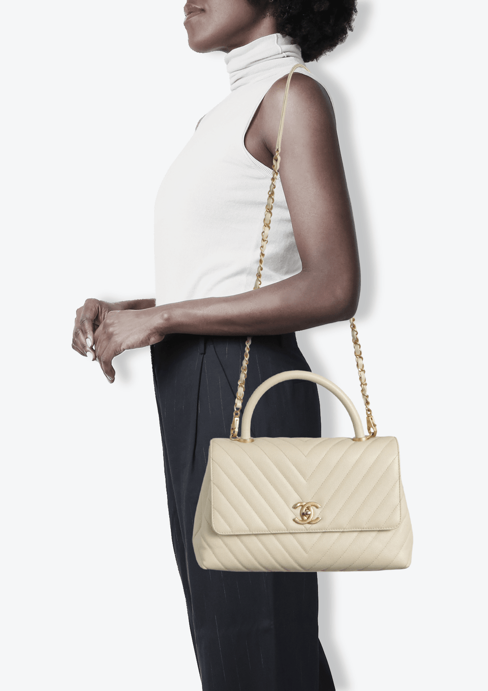 Leather Chanel Chevron Small Flap Bag CHEVRON SMALL COCO HANDLE BAG