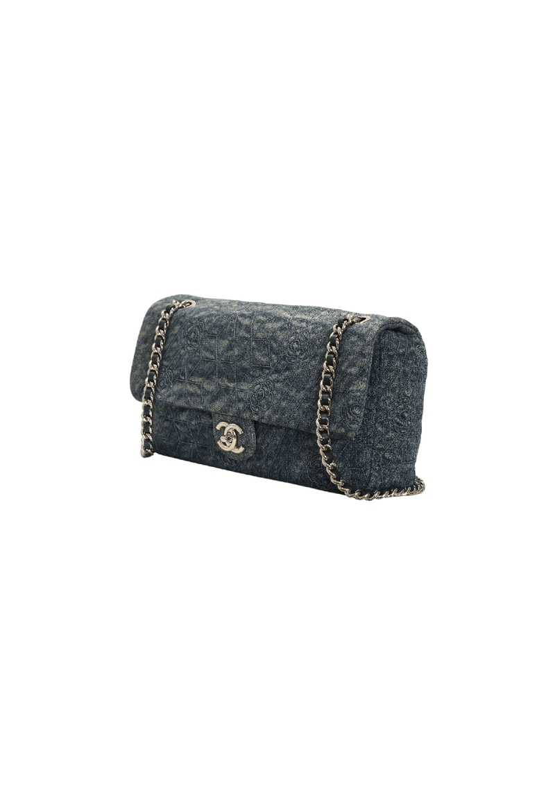 DENIM CAMELLIA FLAP BAG