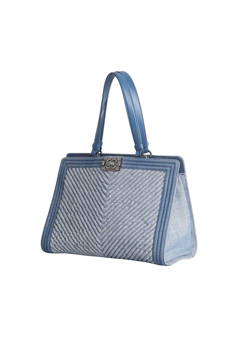 DENIM CHEVRON BOY SHOPPING TOTE