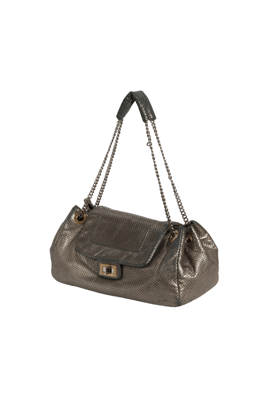 BOLSA CHANEL LARGE PERFORATED DRILL ACCORDION FLAP METALIZADO