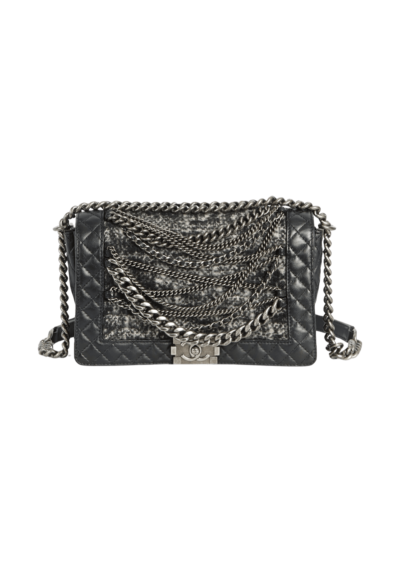 NEW MEDIUM ENCHAINED BOY FLAP BAG TWEED