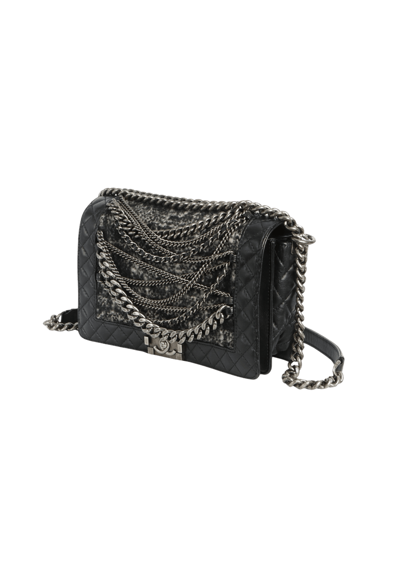 NEW MEDIUM ENCHAINED BOY FLAP BAG TWEED