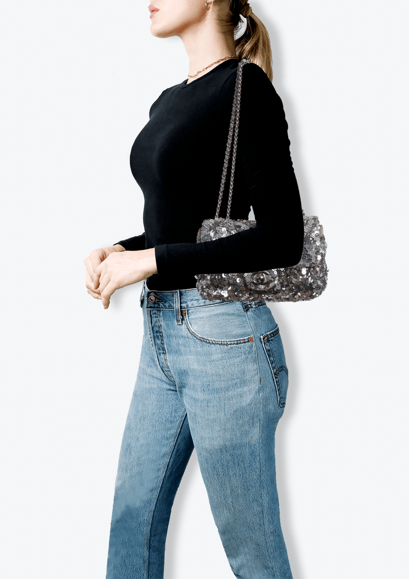 SMALL CC SINGLE FLAP BAG SEQUIN