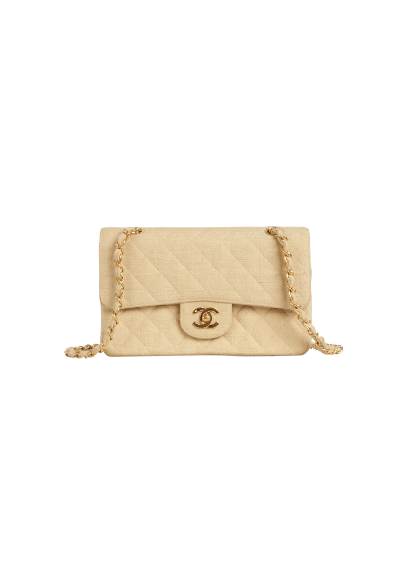 SMALL CLASSIC DOUBLE FLAP RAFFIA