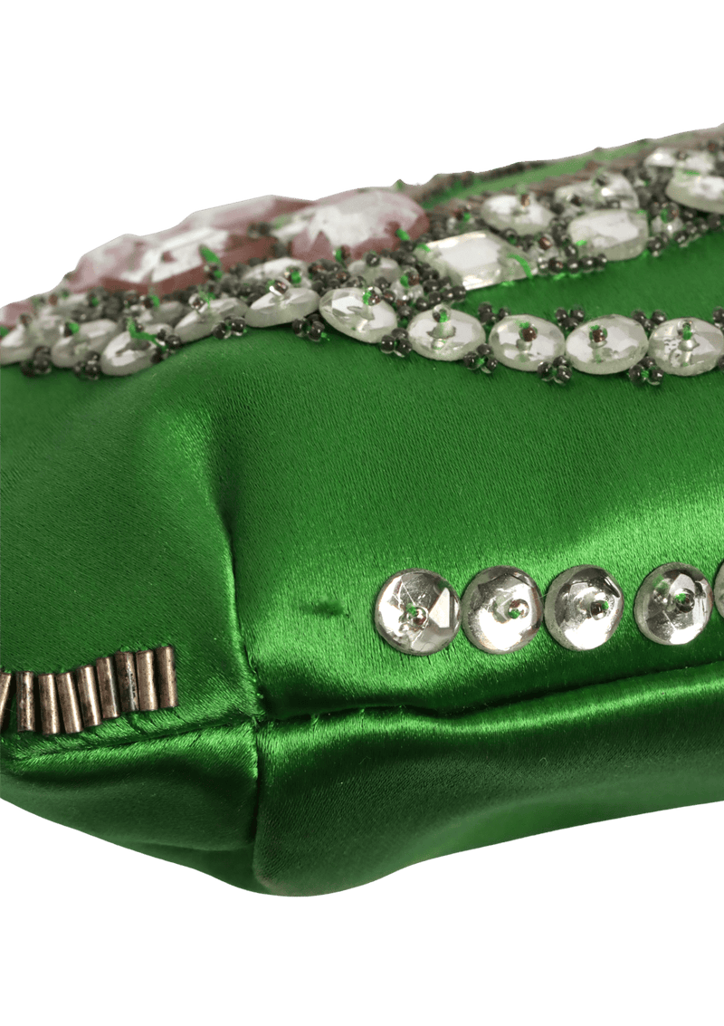 SATIN CRYSTAL EMBELLISHMENTS CLUTCH