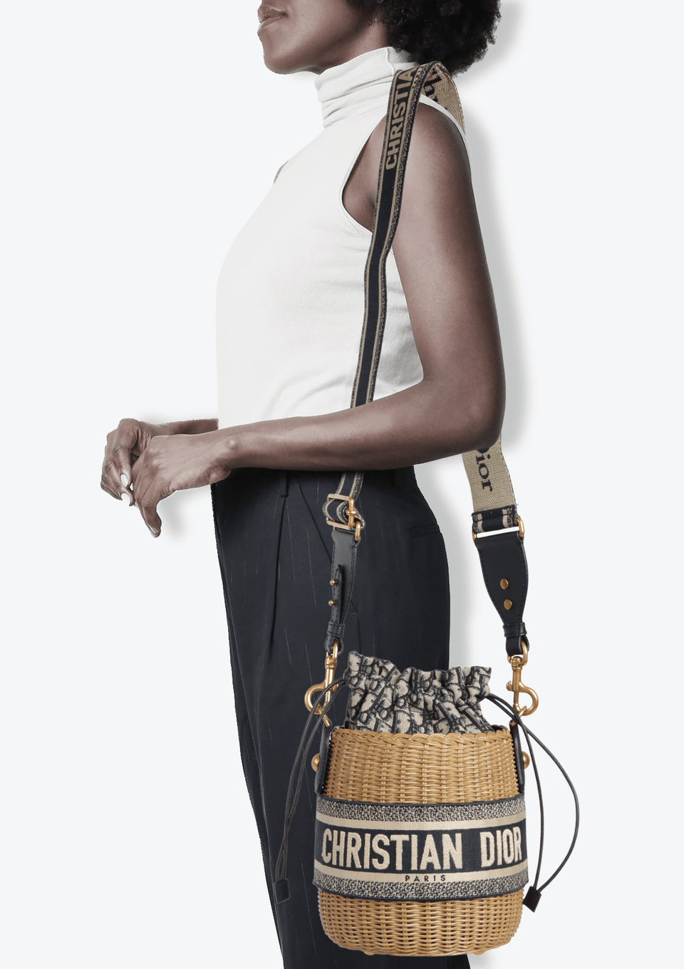 BOLSA CHRISTIAN DIOR OBLIQUE LADY DIOR WICKER BUCKET BEGE ORIGINAL