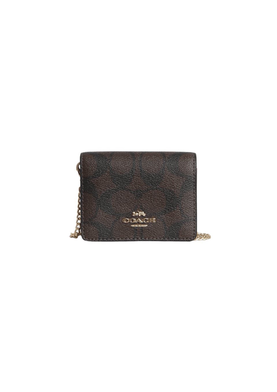 BOLSA COACH MINI SIGNATURE WALLET ON CHAIN MARROM ORIGINAL – Gringa