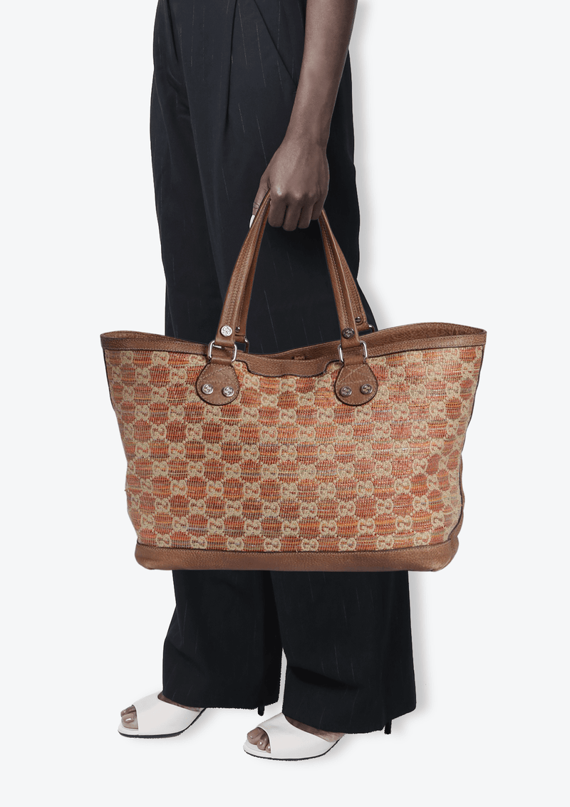 BOLSA GUCCI GG STRAW SUNSET TOTE MARROM ORIGINAL Gringa