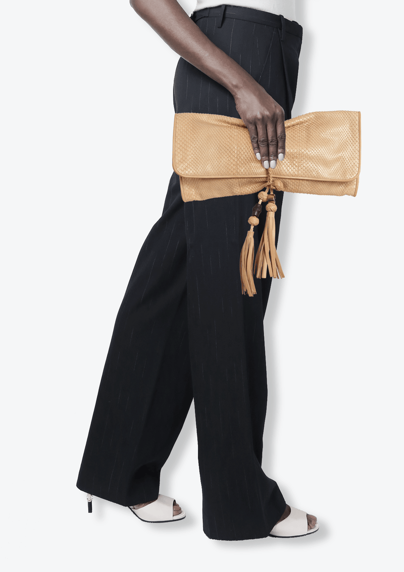 PYTHON TASSEL CLUTCH