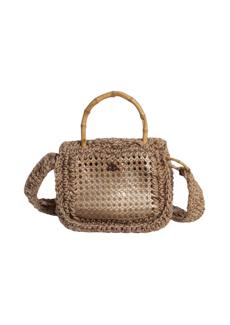 BOLSA BAÚ EM CROCHÊ DE SISAL E PALHA INDIANA METALIZADA