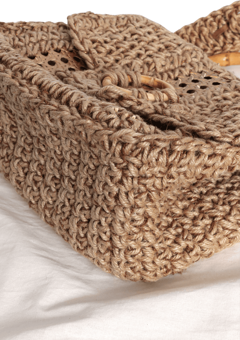 BOLSA BAÚ EM CROCHÊ DE SISAL E PALHA INDIANA METALIZADA