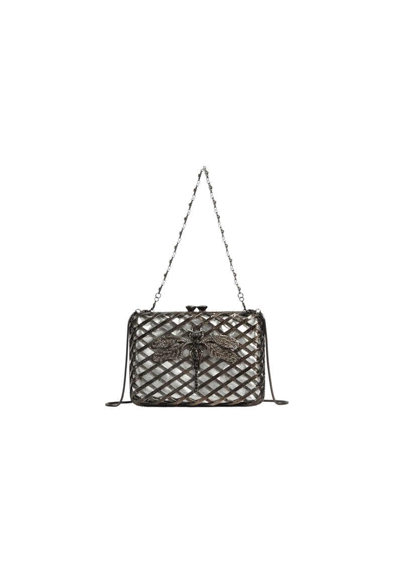 BOLSA CLUTCH METAL TRAMA COM BORBOLETAS EM CRISTAIS