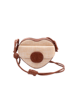 BOLSA TIRACOLO HEART EM PALHA E COURO