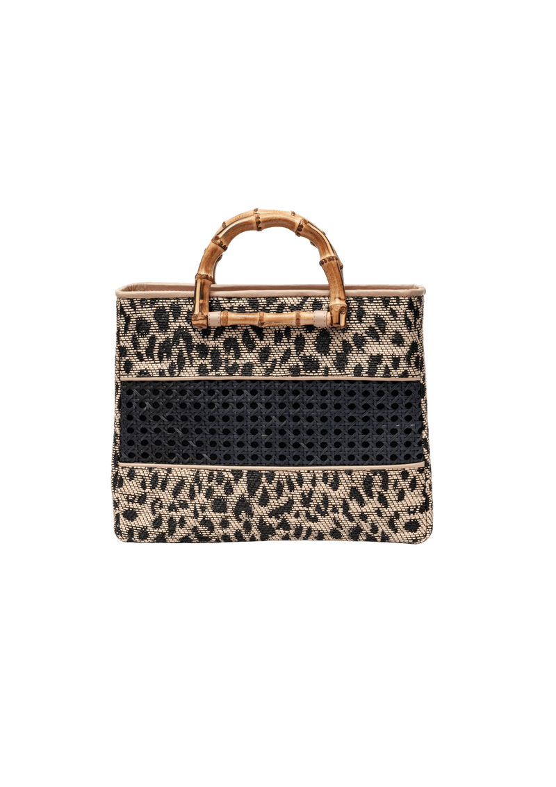 BOLSA TOTE MEDIA LEOPARDO E BAMBU