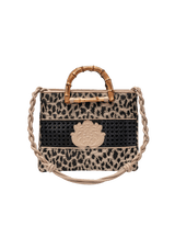 BOLSA TOTE MEDIA LEOPARDO E BAMBU