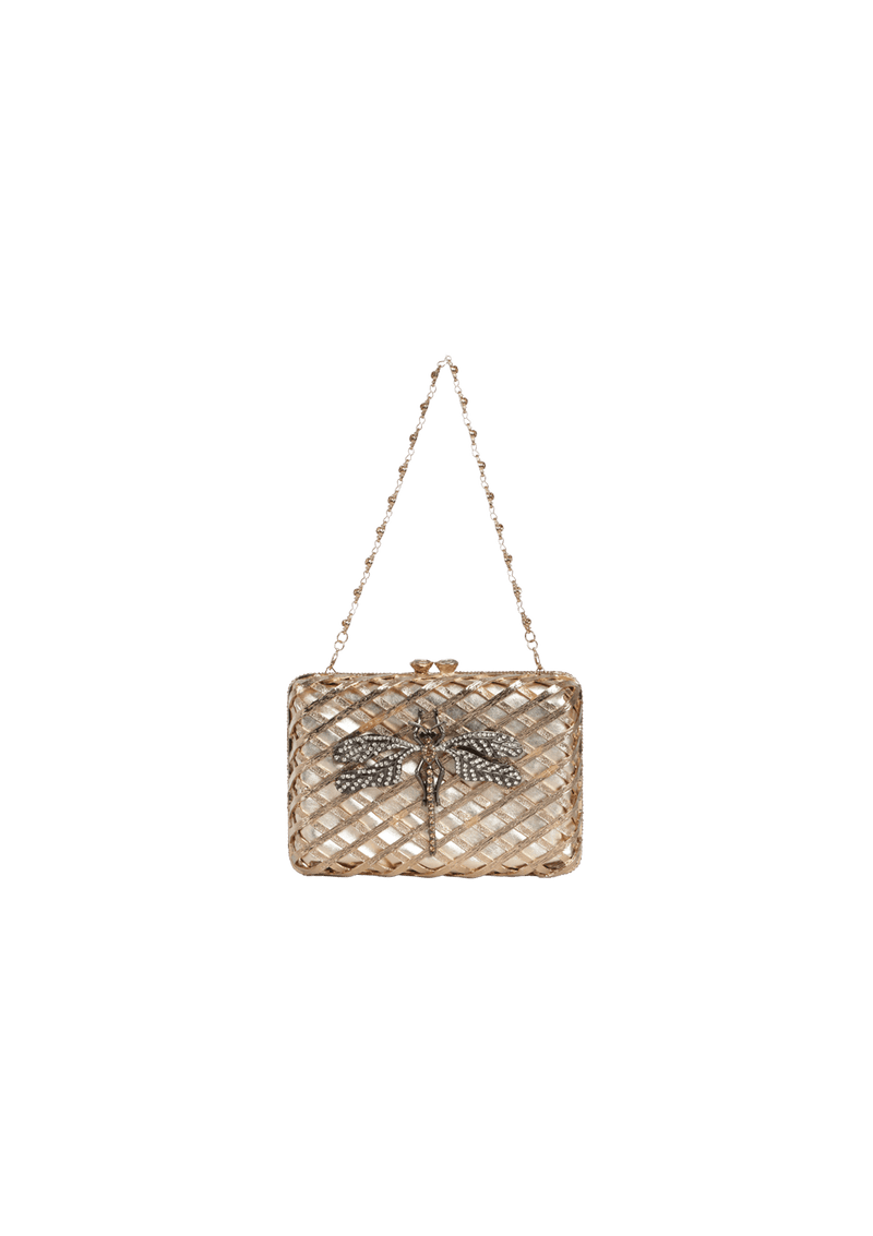 CLUTCH METAL TRAMA COM BORBOLETA EM CRISTAIS