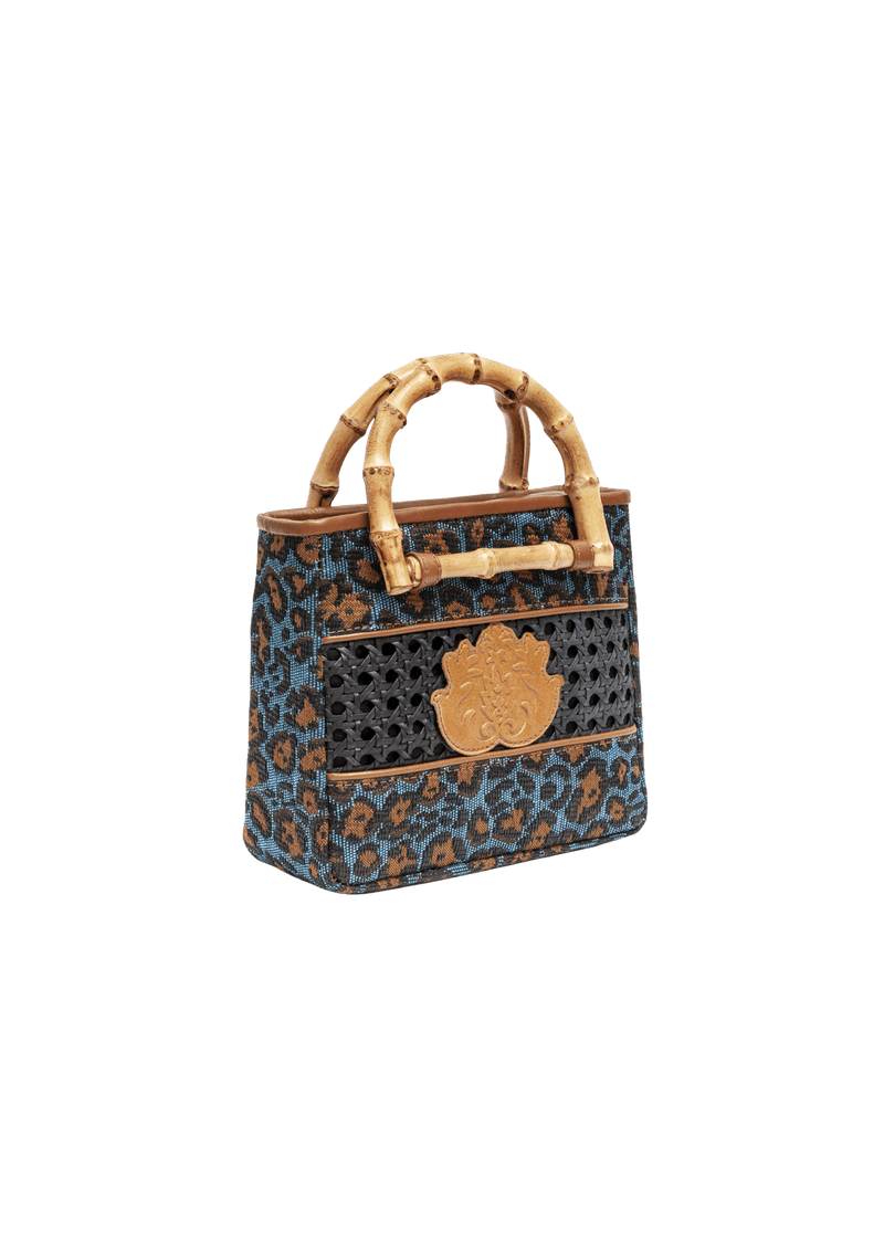 MINI BOLSA TOTE LEOPARDO E BAMBU