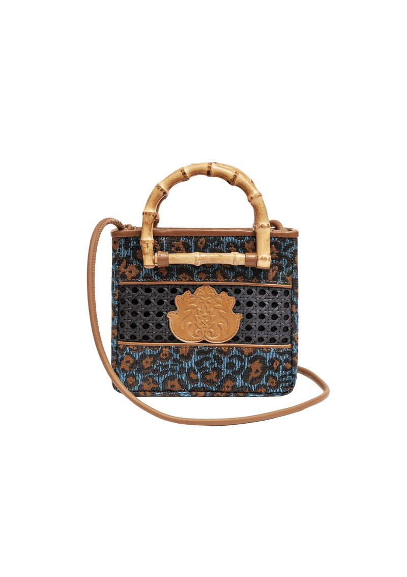 MINI BOLSA TOTE LEOPARDO E BAMBU