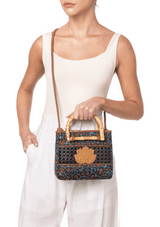 MINI BOLSA TOTE LEOPARDO E BAMBU