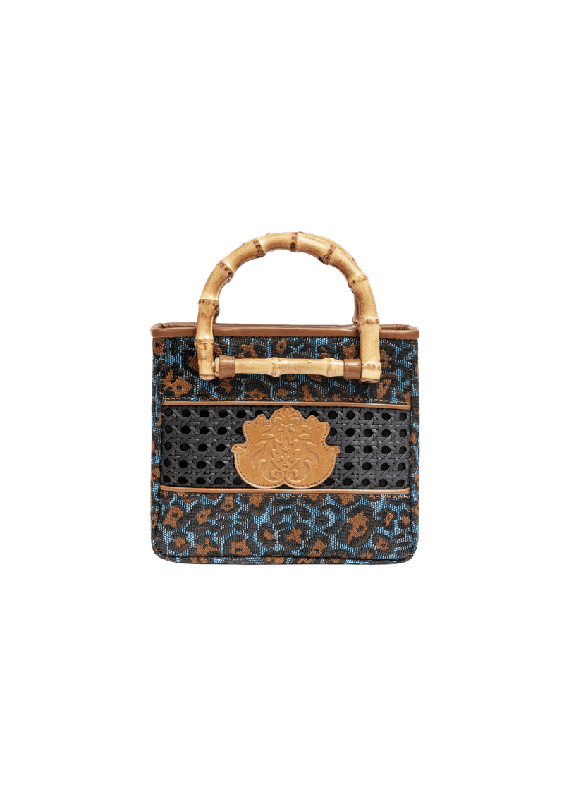 MINI BOLSA TOTE LEOPARDO E BAMBU