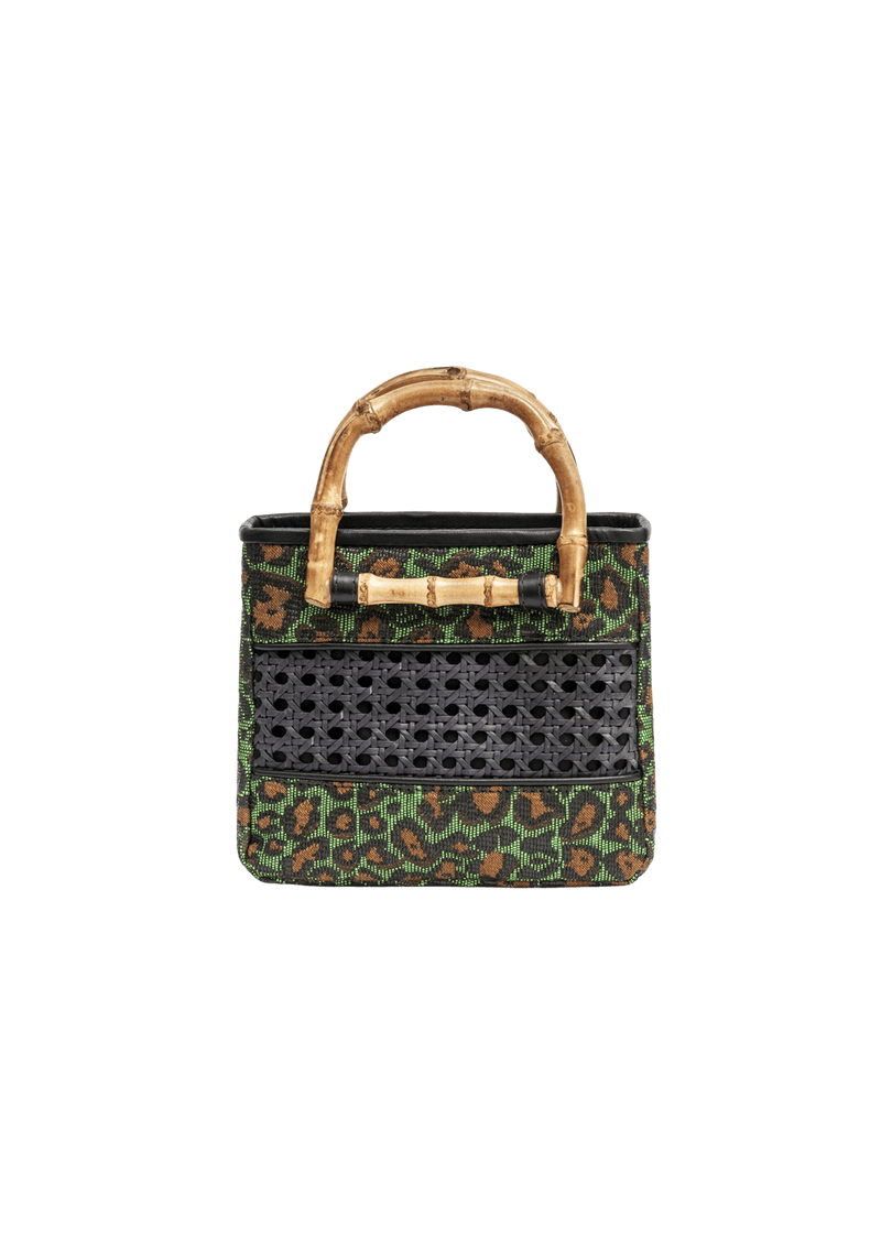 MINI BOLSA TOTE LEOPARDO E BAMBU