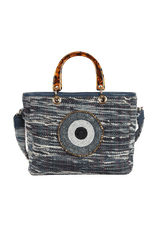 BOLSA TOTE EM TEAR E COURO NATURAL OLHO GREGO