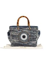 BOLSA TOTE EM TEAR E COURO NATURAL OLHO GREGO