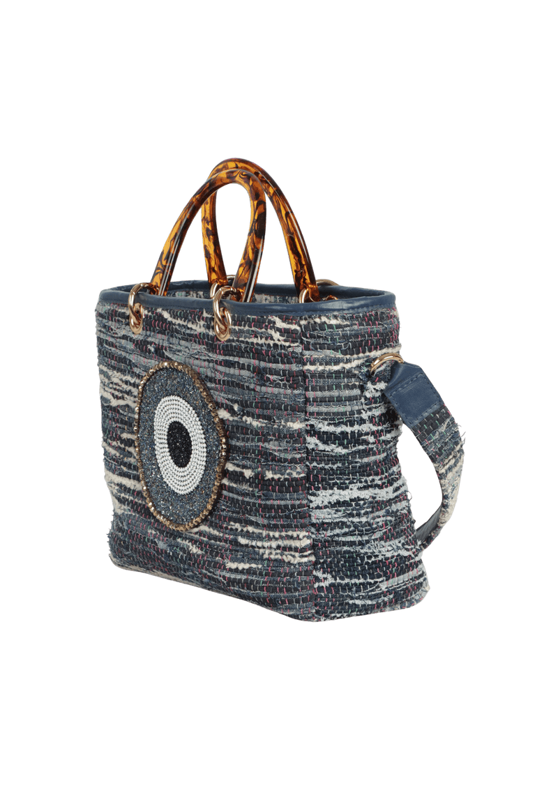 BOLSA TOTE EM TEAR E COURO NATURAL OLHO GREGO