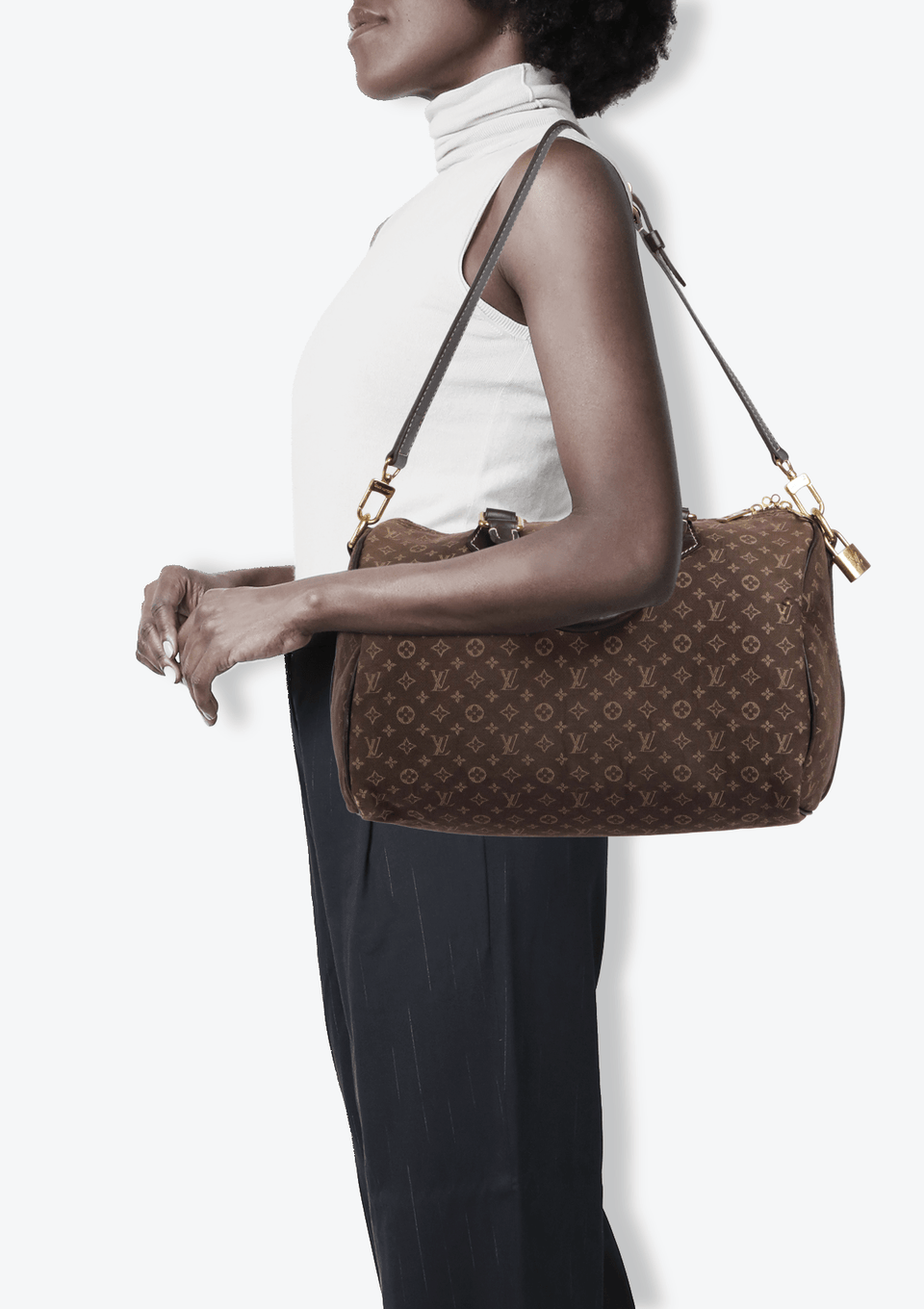 Louis Vuittonスピーディ 30 ミニリン キャンバス ダッフルバッグ BOLSA LOUIS VUITTON MINI LIN SPEEDY 30 BANDOULIERE MARROM ORIGINAL
