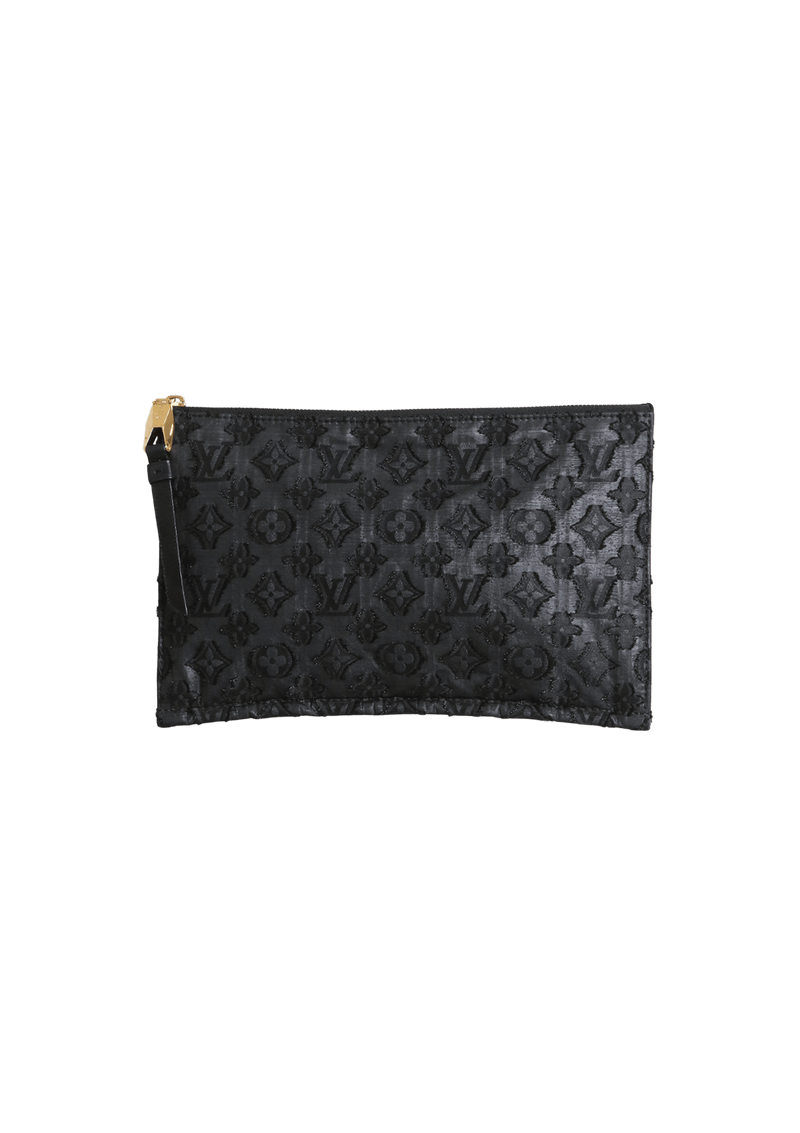 MONOGRAM LUREX NOIR POCHETTE FLAT