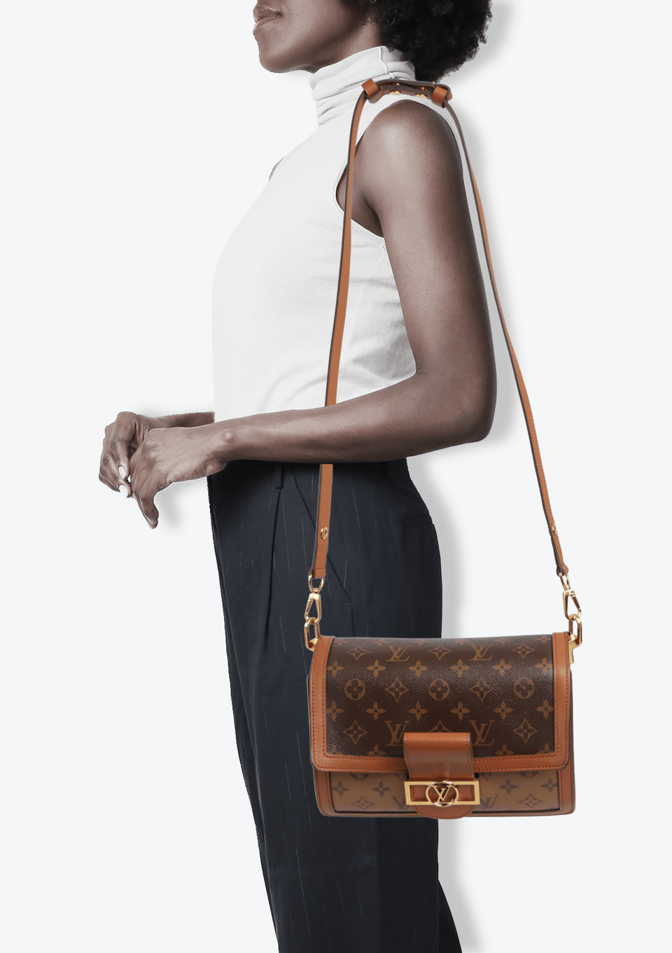 D.U.A　　　　　　　　　　　　【極美品】Louis Vuitto BOLSA LOUIS VUITTON MONOGRAM REVERSE DAUPHINE MM MARROM ORIGINAL