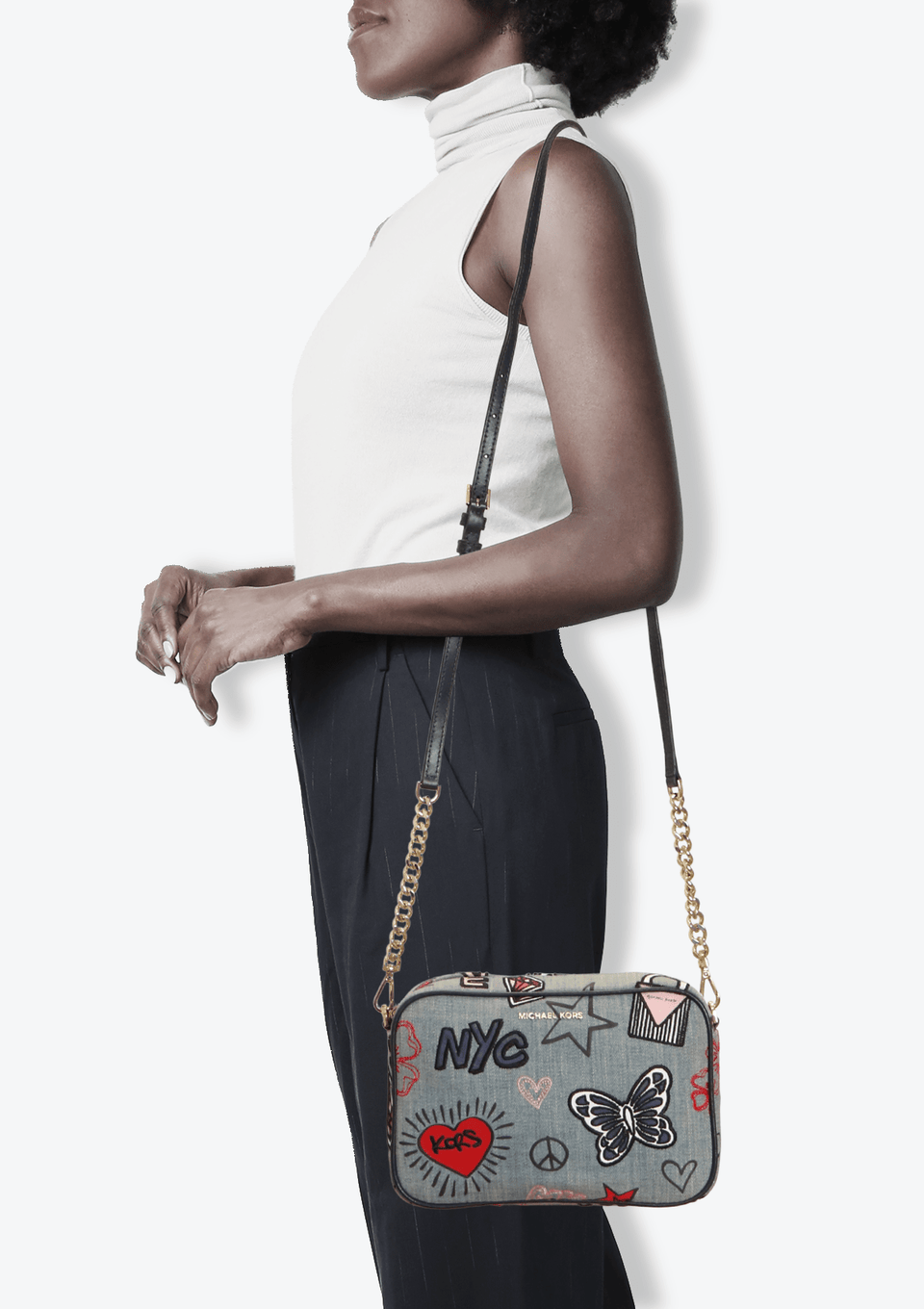BOLSA MICHAEL KORS GINNY EMBROIDERED DENIM BAG AZUL ORIGINAL – Gringa