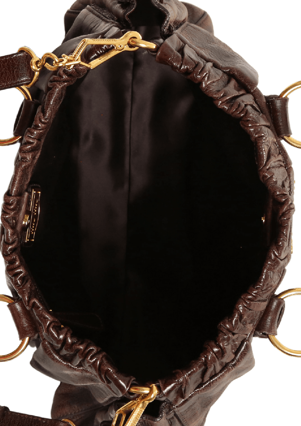 BOLSA MIU MIU VITELLO LUX GATHERED SATCHEL BAG MARROM ORIGINAL