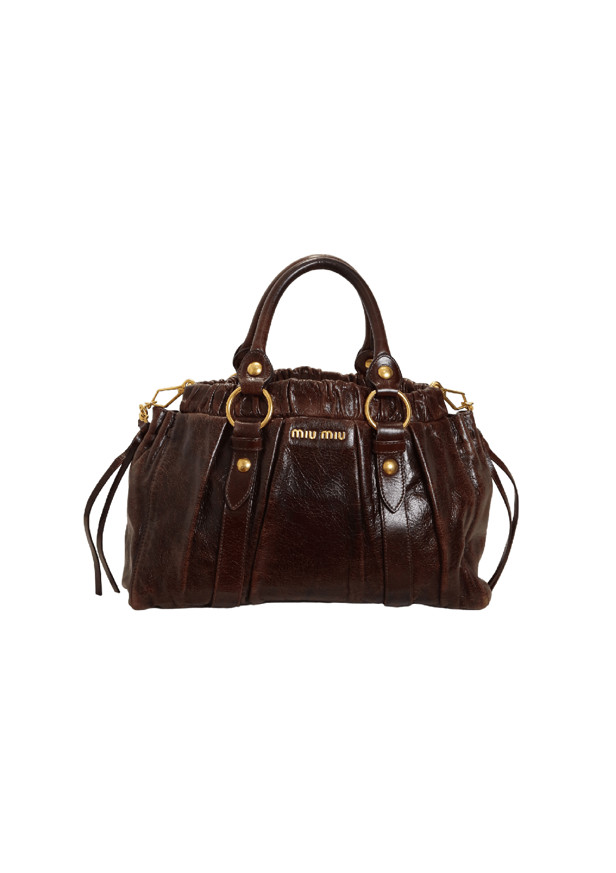 BOLSA MIU MIU VITELLO LUX GATHERED SATCHEL BAG MARROM ORIGINAL