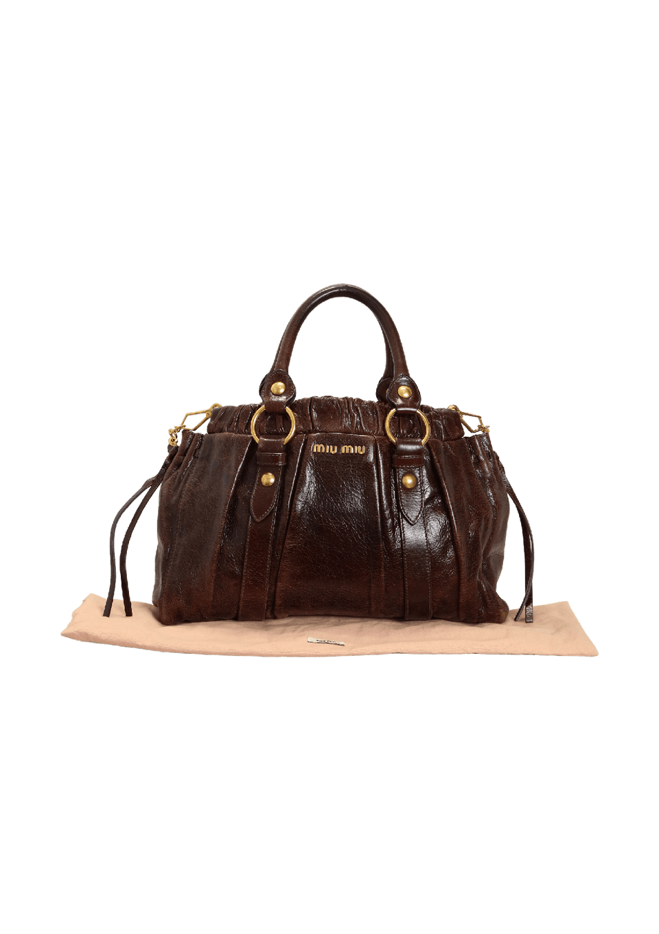 BOLSA MIU MIU VITELLO LUX GATHERED SATCHEL BAG MARROM ORIGINAL