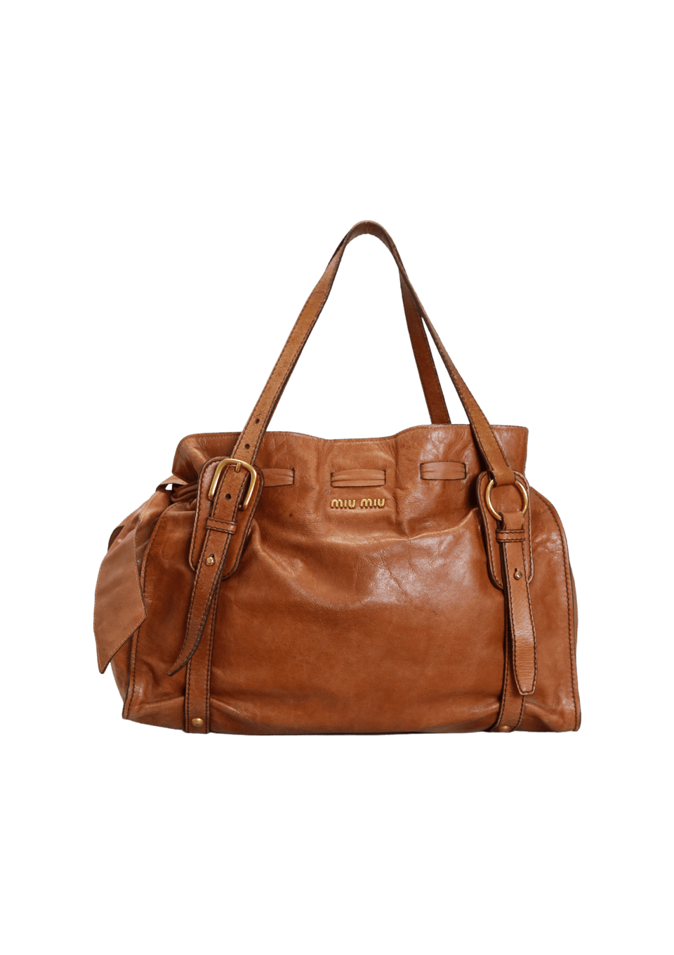 BOLSA MIU MIU VITELLO LUX TOTE BAG MARROM ORIGINAL – Gringa