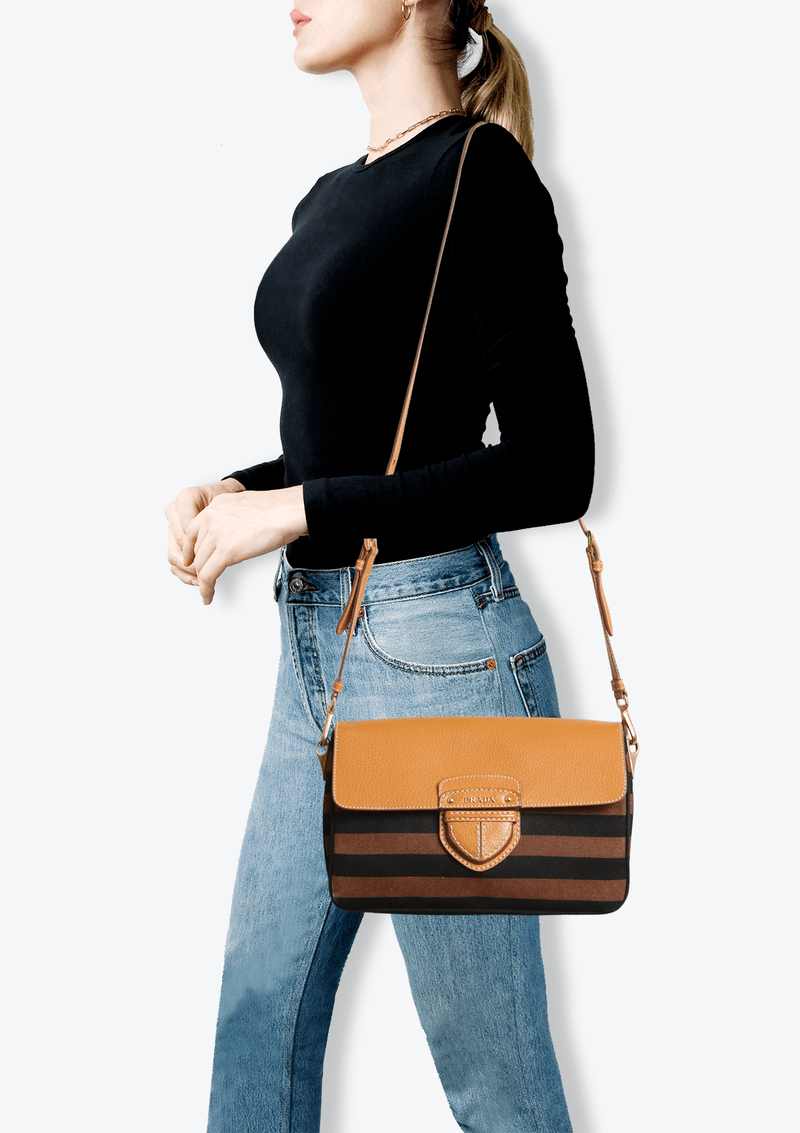 CINGHIALE & CANAPA RIGHE FLAP BAG