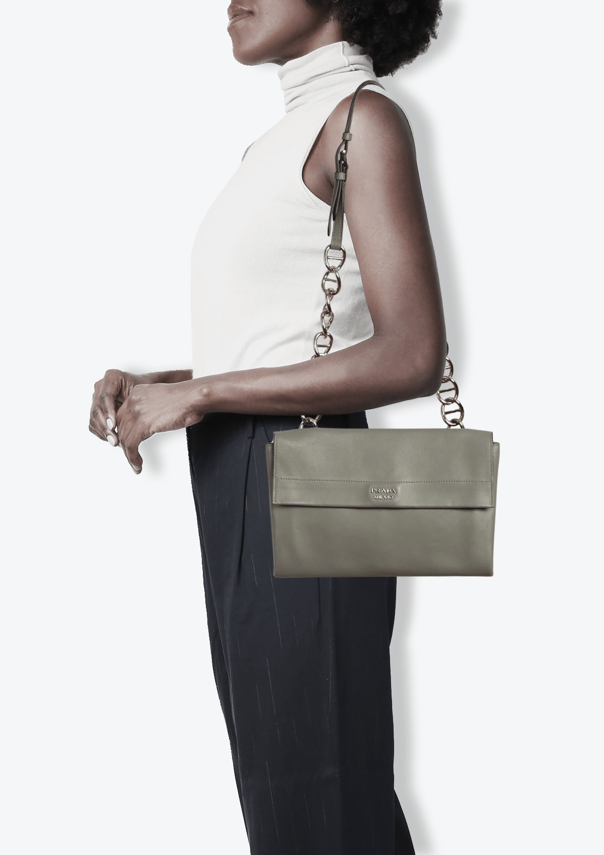 CITY CALF DOUBLE TURNLOCK SHOULDER BAG