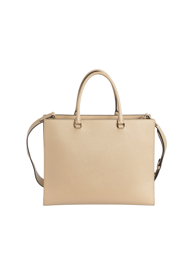 EMBOSSED SAFFIANO LOGO TOTE