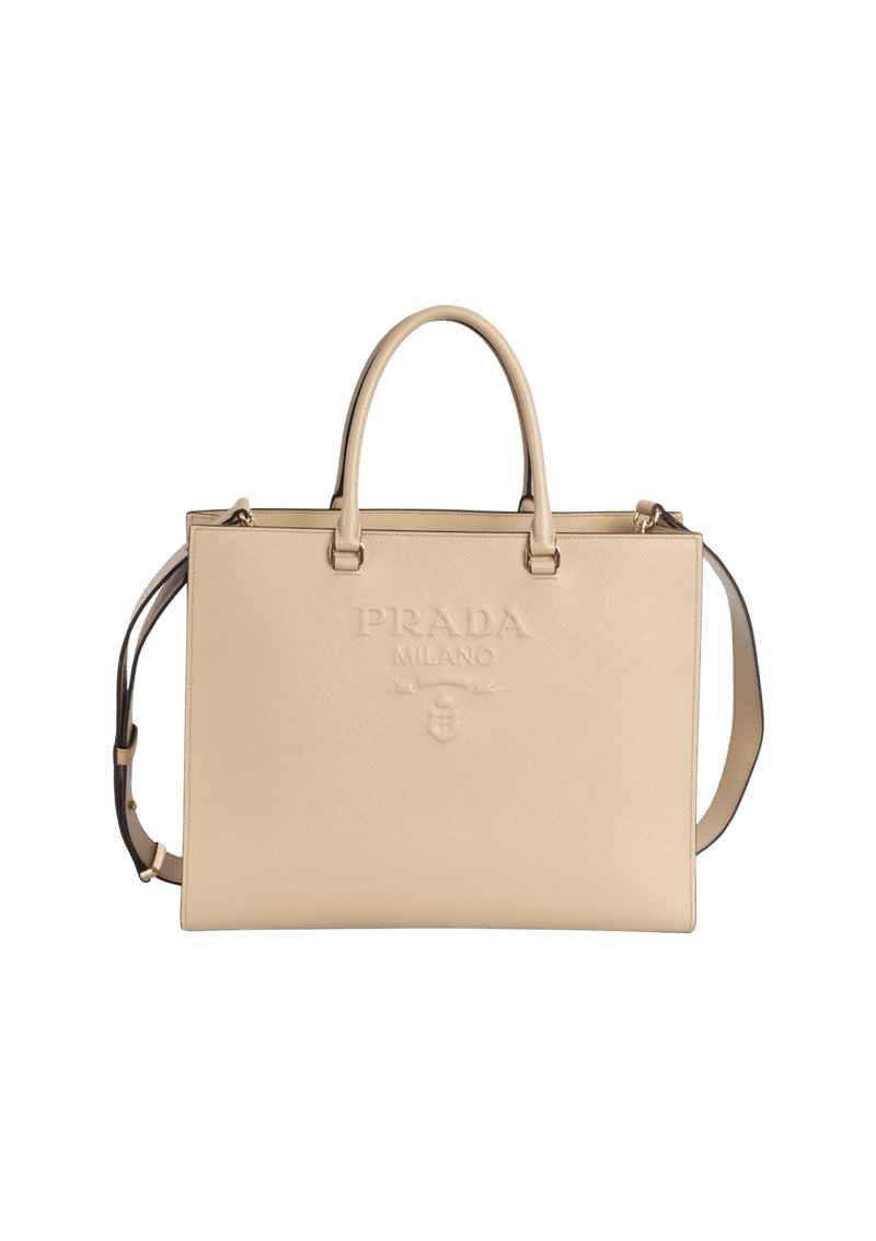 EMBOSSED SAFFIANO LOGO TOTE