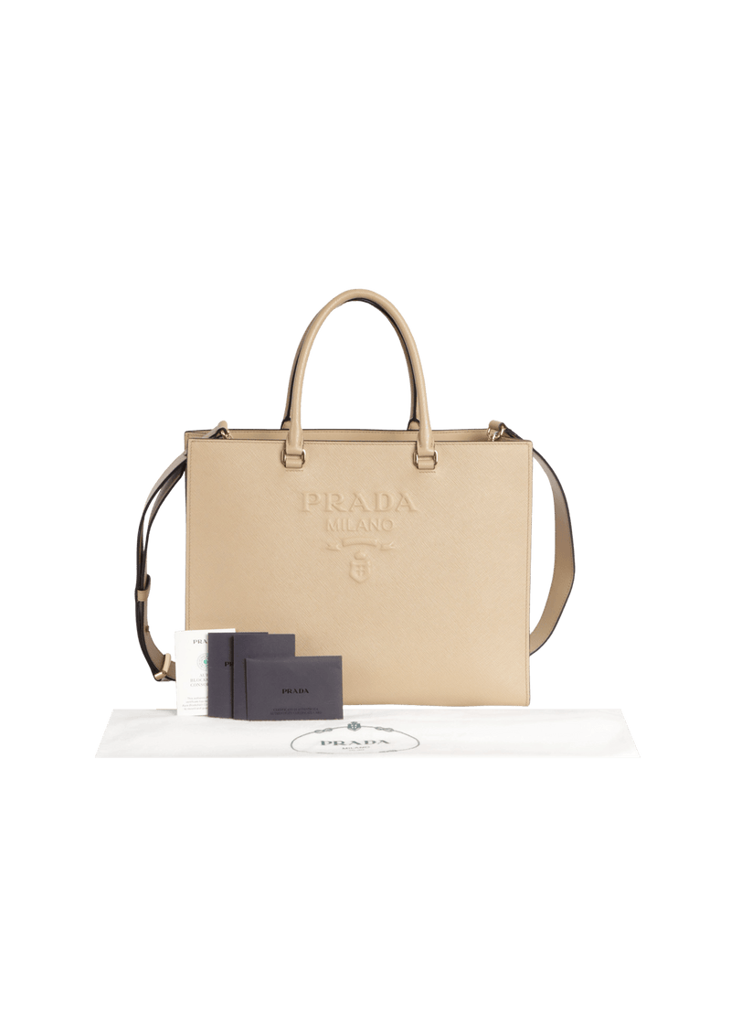 EMBOSSED SAFFIANO LOGO TOTE